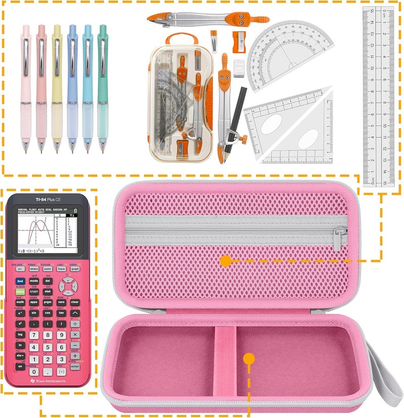 Baval Calculator Case Compatible with Texas Instruments TI-84 Plus CE/TI-84 Plus/TI-Nspire CX II CAS/TI-Nspire CX II/TI-83 Plus/TI-89 Titanium Color Graphing Calculator(Pink Case,White Zipper) - Image 4